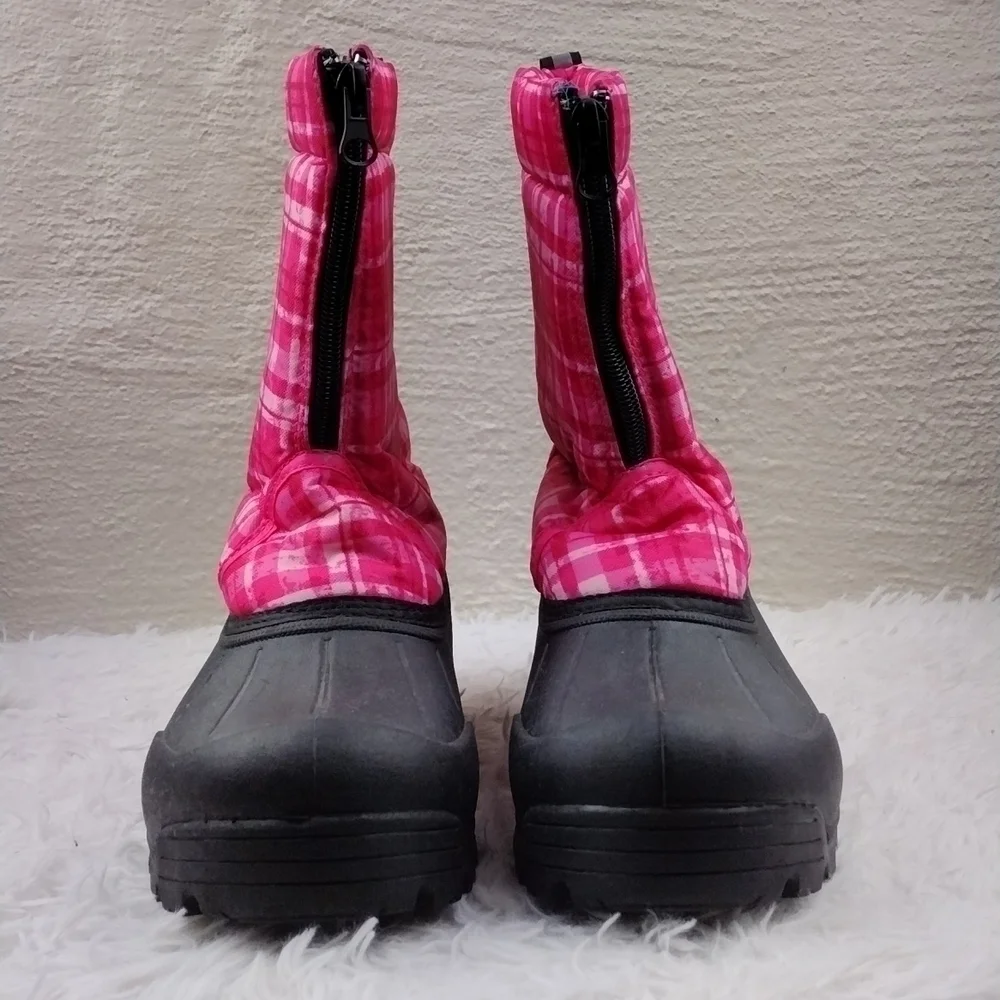 Northside Thermopile Black Pink Plaid Upper Zipper Front Step In Snow Boot Shoe